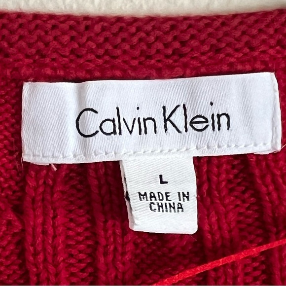 Calvin Klein 100%Cotton red cable knit cardigan sweater, buttondown size L - Picture 2 of 9
